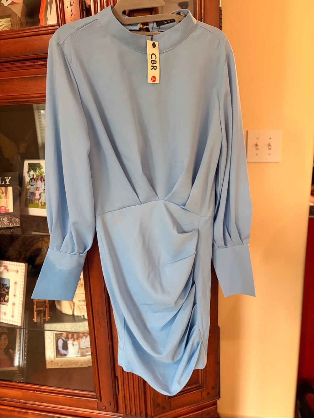 CBR Powder Blue Long Sleeve Draped Sheath Dress